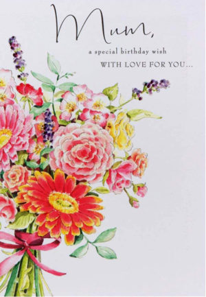 Carte postale anniversaire Lucy Cromwell maman fleurs paillettes