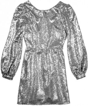 Robe mini à paillettes argentées et décolleté dans le dos