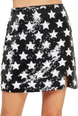 Mini-jupe étoiles paillettes noires et blanches