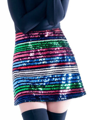 Mini-jupe à rayures colorées pailleteées