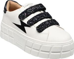 Baskets Blanches velcro noir paillettes Vanessa Wu