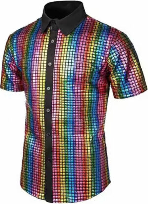 Chemise paillettes lamé arc-en-ciel