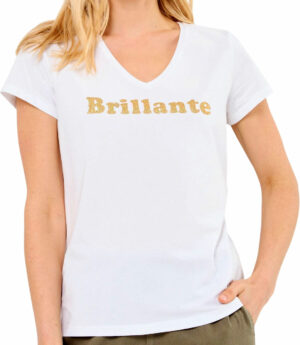 T-shirt blanc à motif pailleté or brillantes