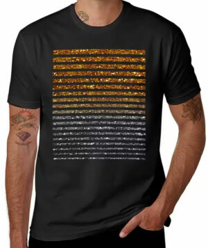 T-shirt à manches courtes noir rayures à paillettes pour hommes