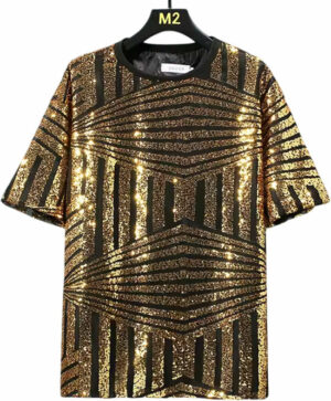 T-shirt à rayures noires et or paillettes