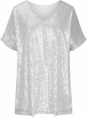 T Shirt Paillettes argentées femme