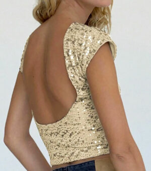 T-short paillettes or à dos échancré