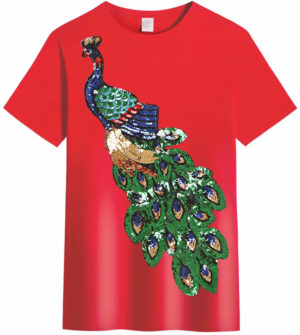T-shirt avec motif de paon à paillettes