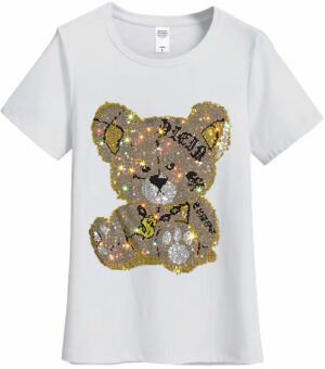 T-shirt motif teddy bear doré paillettes